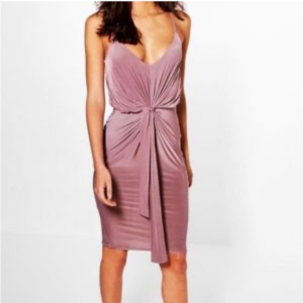 NWT Misa Los Angeles Domino Draped Ruched Blush Pink Mini Dress